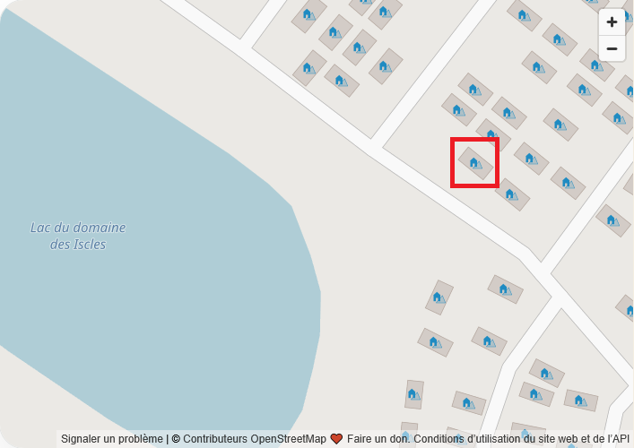 Plan du Domaine des Iscles avec l’emplacement exact du Mobil-home 228 encadré en rouge
